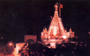 Illuminated Samadhi Mandir during important celebrations